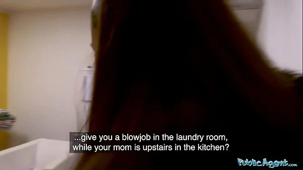 Public Agent tight body tourist fucked in folks basement while moms upstairs